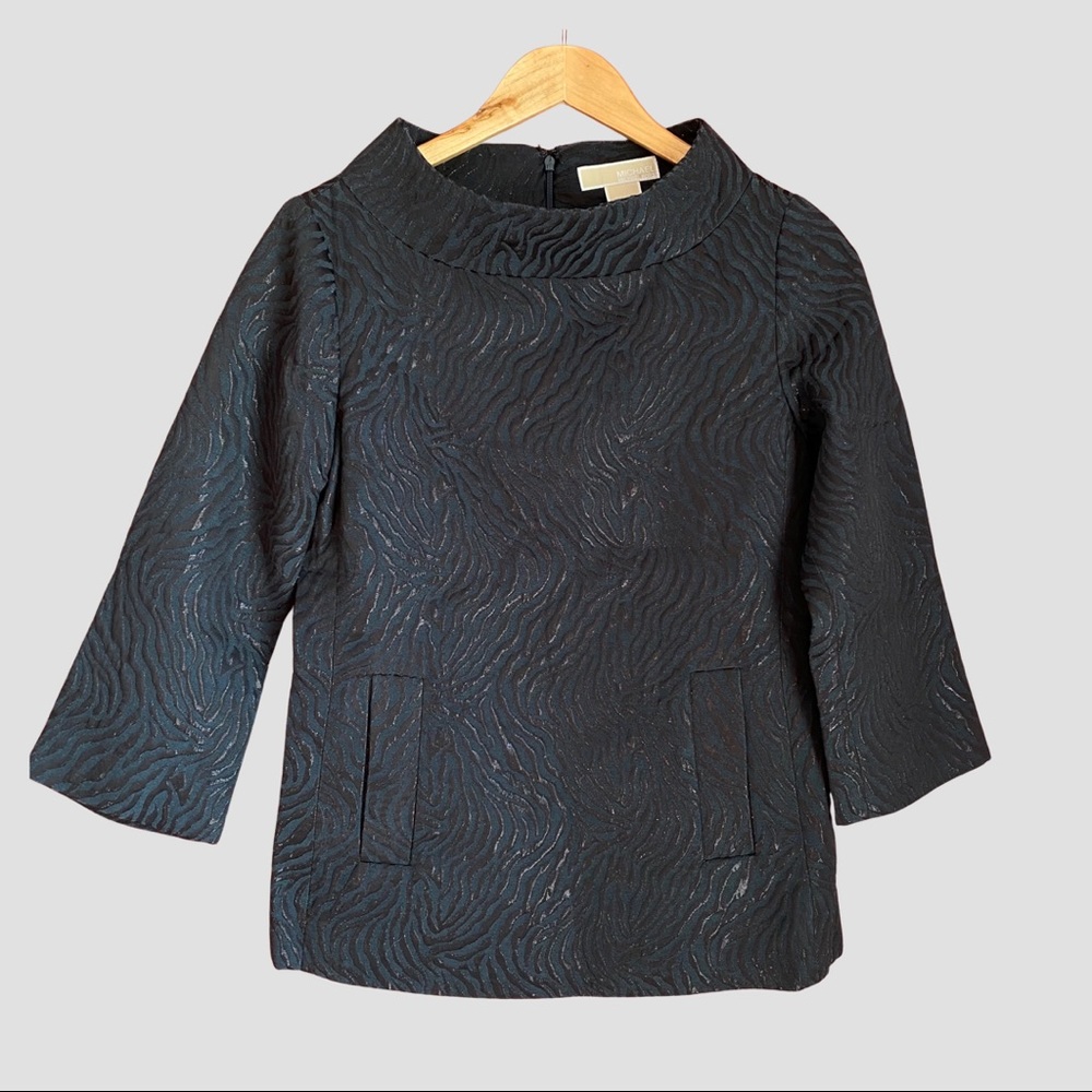 Michael by Michael Kors Mock Neck 3/4 Sleeve Jacquard Blouse US4